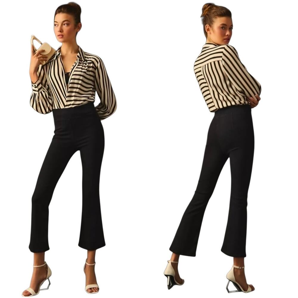 FRAME The Jetset Crop Mini Boot in Sheen Noir Pull-on Elastic Waist Jeans Size 1